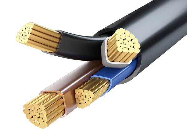 Cable Industrial Cobre Cuatro Núcleos Aislamiento Negro Concepto Suministro Energía — Foto de Stock