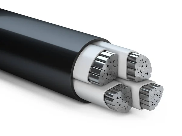 Aluminum Industrial Four Core Cable Black Insulation Concept Power Supply — Stock Photo, Image