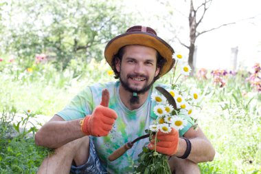 papatya çiçeği ve Orak tutan adam