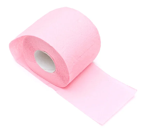 白で隔離されるピンクのトイレット ペーパー ストック画像