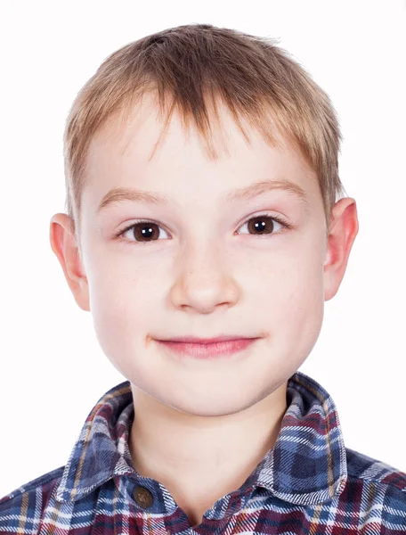 Menino feliz retrato no fundo branco — Fotografia de Stock