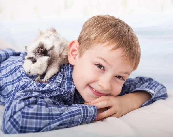 Jongen met cavia — Stockfoto