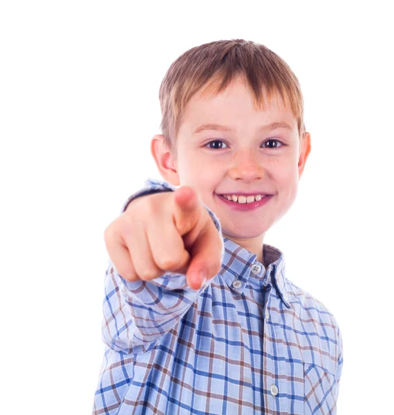 Happy boy pointing with his finger Royalty Free Stock Images