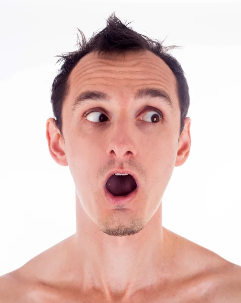 Humorous emotional portrait of grimacing young man — Stock Photo, Image