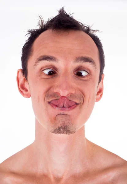 Retrato emocional humorístico de um jovem sorridente — Fotografia de Stock