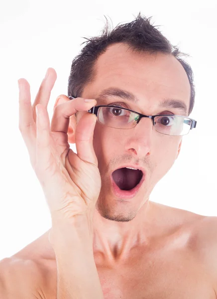 Humorous emotional portrait of grimacing young man — Stock Photo, Image