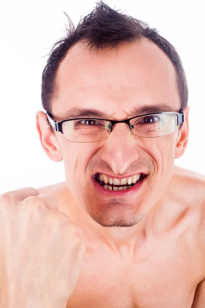 Humoristische emotionele portret van grijnzende jonge man — Stockfoto