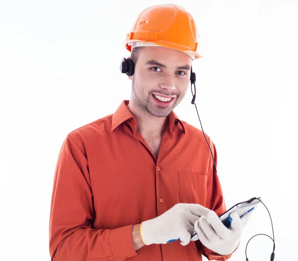 A builder with tablet — Stock Photo, Image