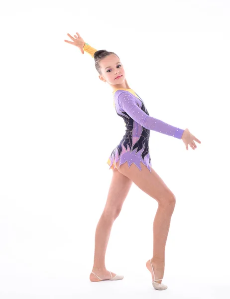 Vackra flexibel tjej gymnast över vit bakgrund — Stockfoto