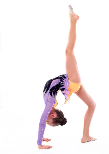 Beautiful flexible girl gymnast over white background — Stock Photo, Image