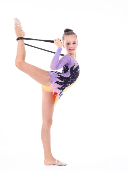 Beautiful flexible girl gymnast over white background — Stock Photo, Image