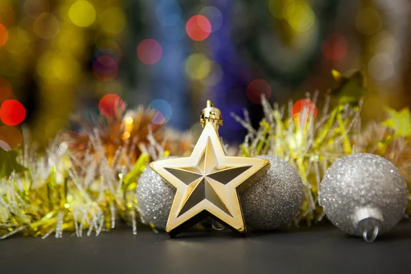 Christmas decoration against lights blurred background — Stock Photo, Image