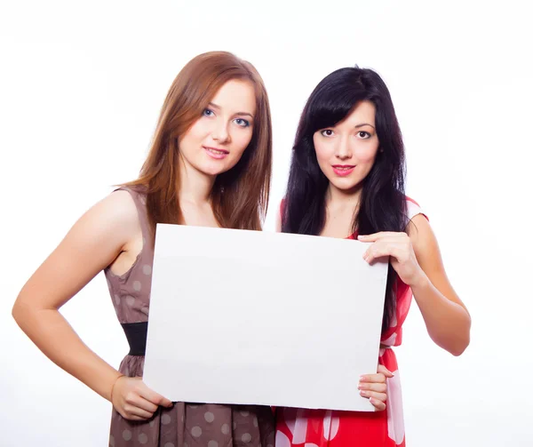 Two girls with banner. — Stock Photo, Image