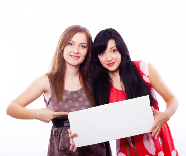 Two girls with banner. — Stock Photo, Image