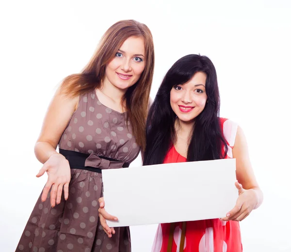 Two girls with banner. — Stock Photo, Image