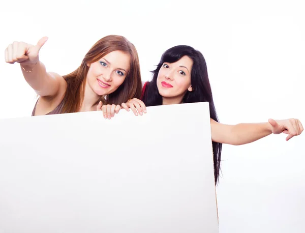 Two girls with banner. — Stock Photo, Image