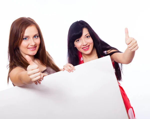 Two girls with banner. — Stock Photo, Image