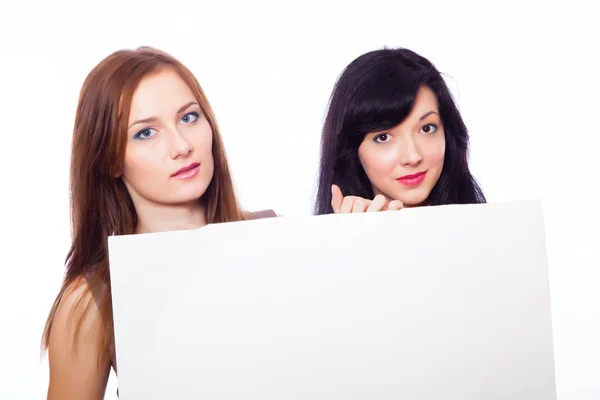 Two girls with banner. — Stock Photo, Image