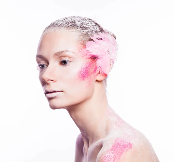 Blond fashion woman with pink face art — Stock Photo, Image