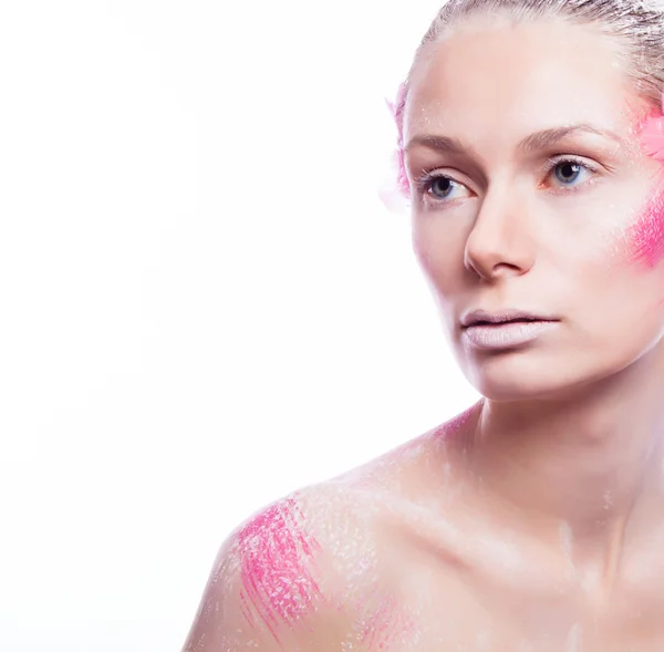 Blond fashion woman with pink face art — Stock Photo, Image