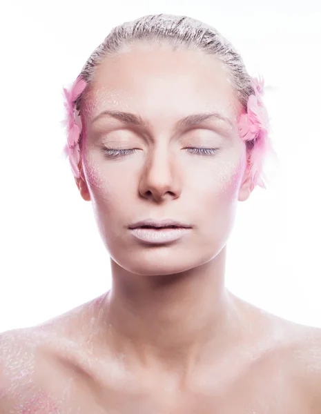 Blond fashion woman with pink face art — Stock Photo, Image