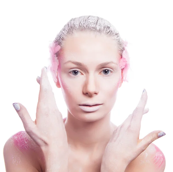 Blond fashion woman with pink face art — Stock Photo, Image