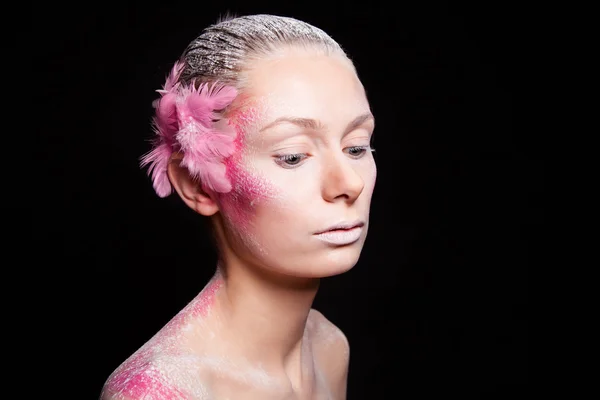 Blond fashion woman with pink face art — Stock Photo, Image