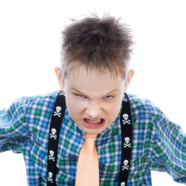 Agressive little boy shouts at the camera — Stock Photo, Image