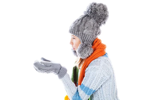 Beautiful little girl in cap and scarf — Stock Photo, Image