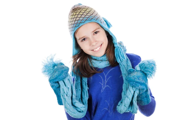 Beautiful little girl in cap and scarf — Stock Photo, Image