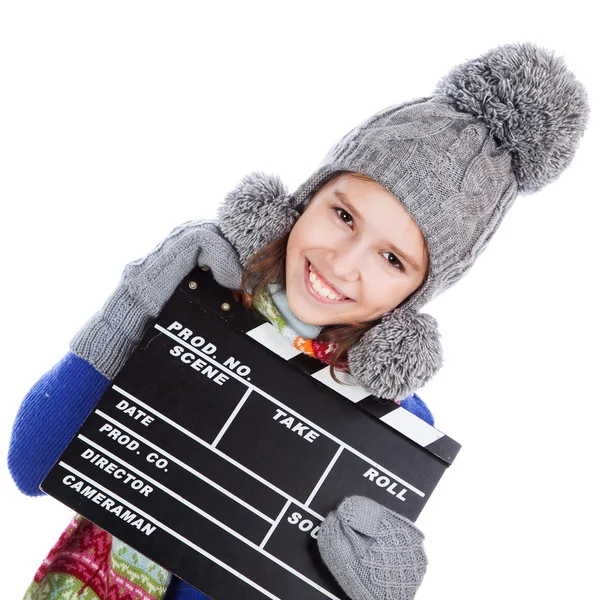 Little girl with a clapperboard — Stock Photo, Image