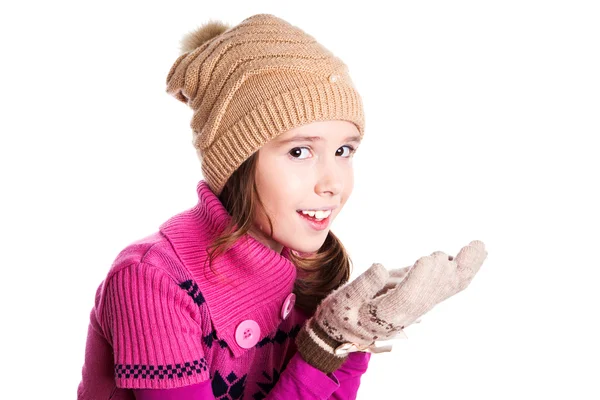 Girl blowing a kiss against — Stock Photo, Image