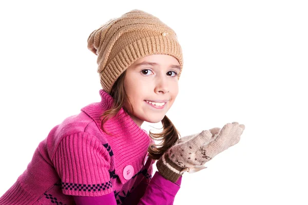 Girl blowing a kiss against — Stock Photo, Image