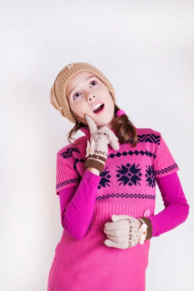 Portrait of cute little girl looking up — Stock Photo, Image