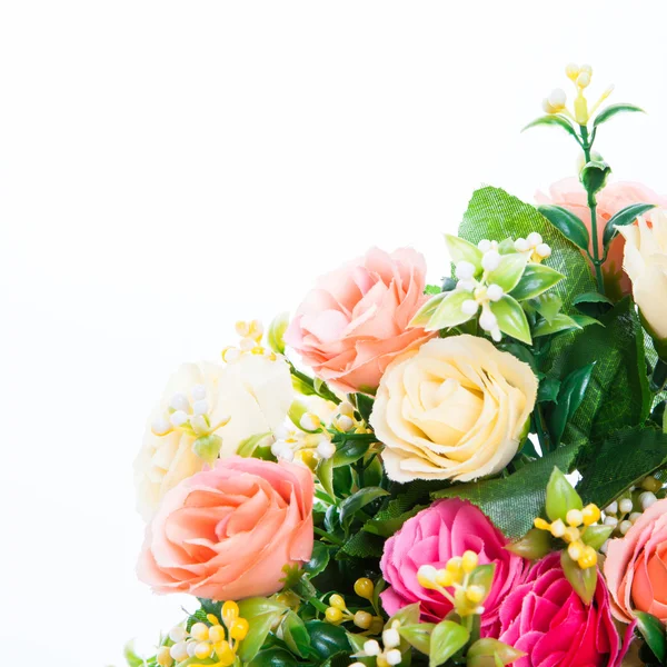 Schöner Strauß heller Blumen auf weißem Grund — Stockfoto