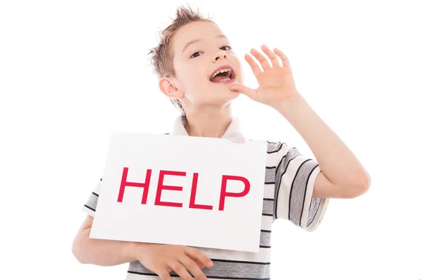 Happy boy with help sign — Stock Photo, Image