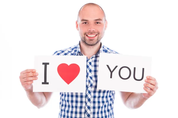 Young man with banner — Stock Photo, Image