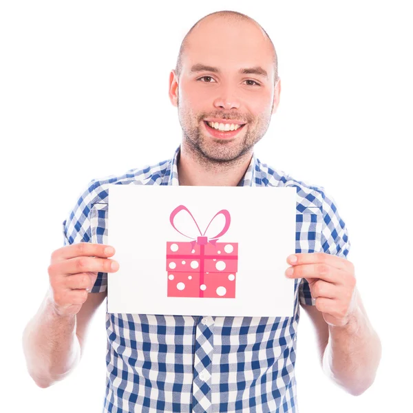 Happy  man with sign — Stock Photo, Image