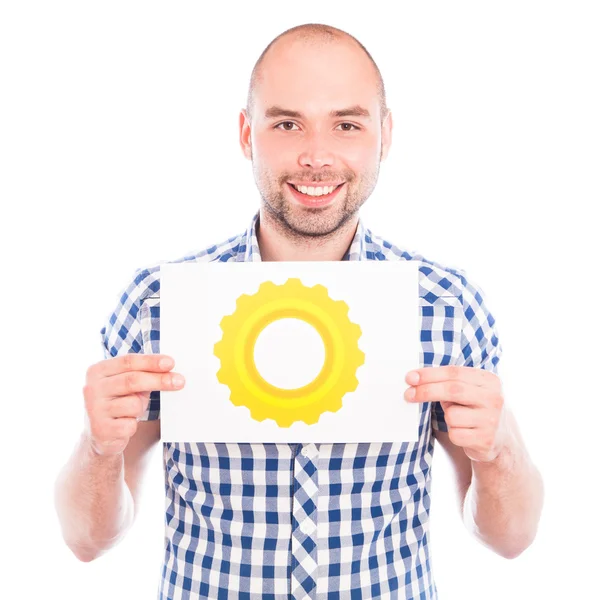 Man with gear sign — Stock Photo, Image