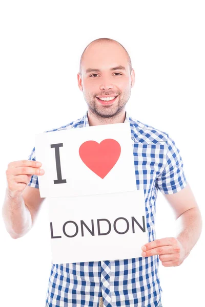 Man with city sign. — Stock Photo, Image