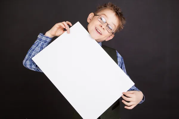 Cute boy with banner — Stock Photo, Image