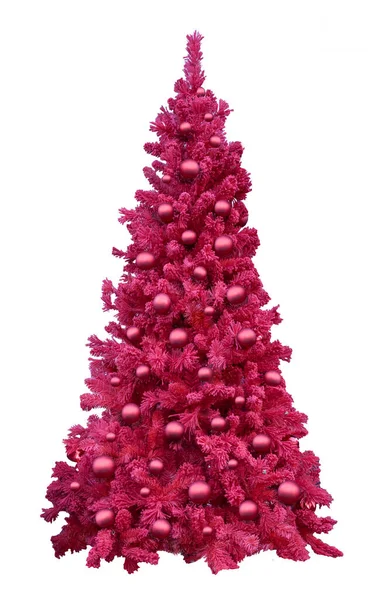 Röd Jul Träd Med Ljusa Röda Bollar Vit Bakgrund — Stockfoto