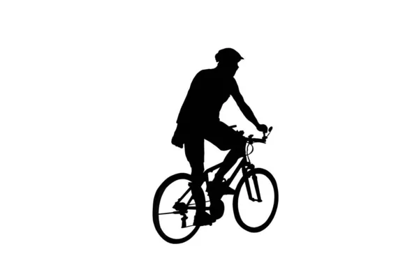 Silhuett Man Cykel Isolerad Vit Bakgrund — Stockfoto