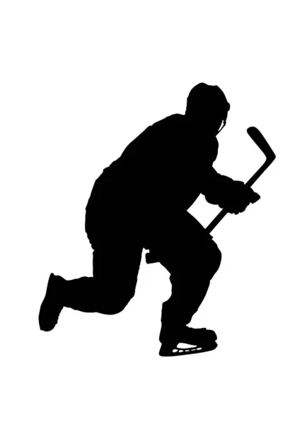 Silhouette Giocatore Hockey Isolato Sfondo Bianco Foto Stock