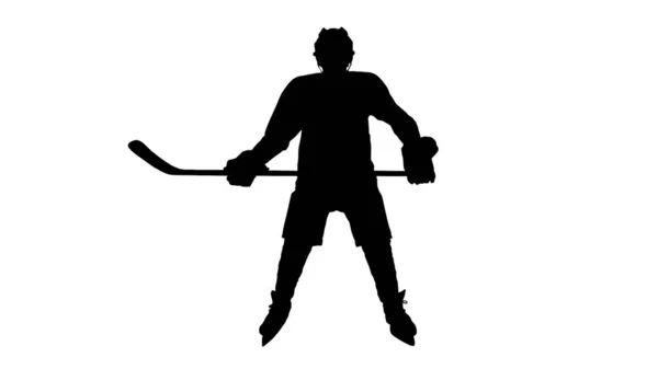 Silhouette Eines Hockeyspielers Isoliert Auf Weißem Hintergrund Stockbild