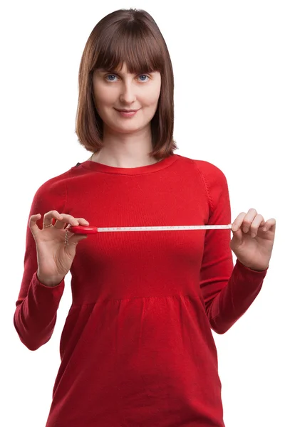 Retrato de atractiva hembra con cinta métrica — Foto de Stock