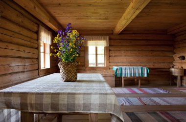 Old wooden interior. Russian obsolete rural interior clipart