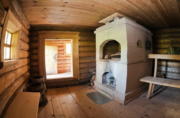 Interior of the Russian bath with stove — Stock Photo, Image