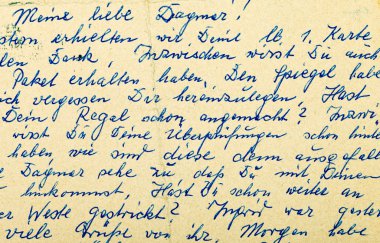 Almanca yazılmış eski bir el yazısıyla mektup parçası.