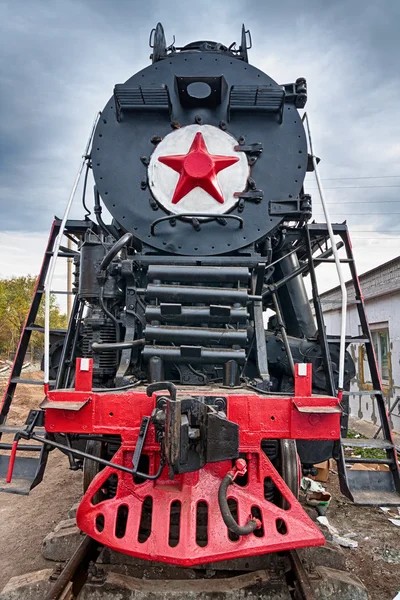 Old steam locomotive with the red star — Stock Photo, Image